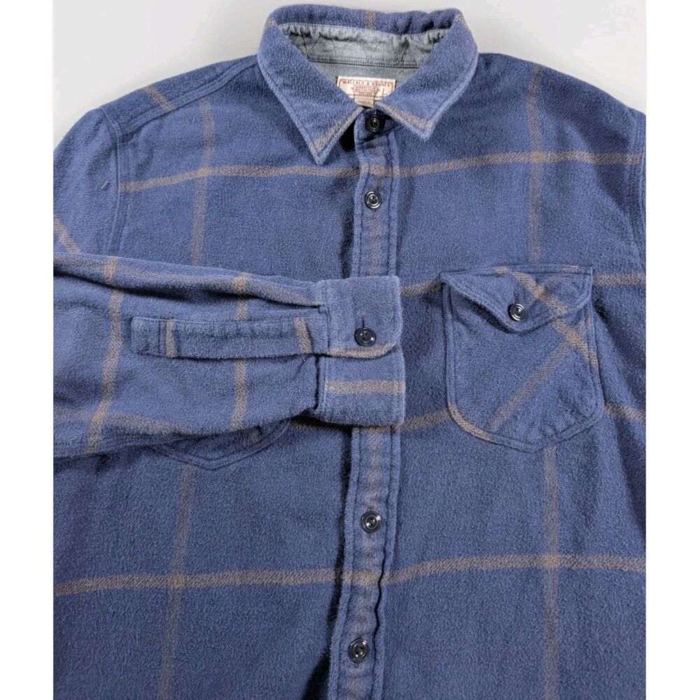 Wallace & Barnes Shirt Mens L Blue Plaid Flannel Classic Fit #K2518 Casual